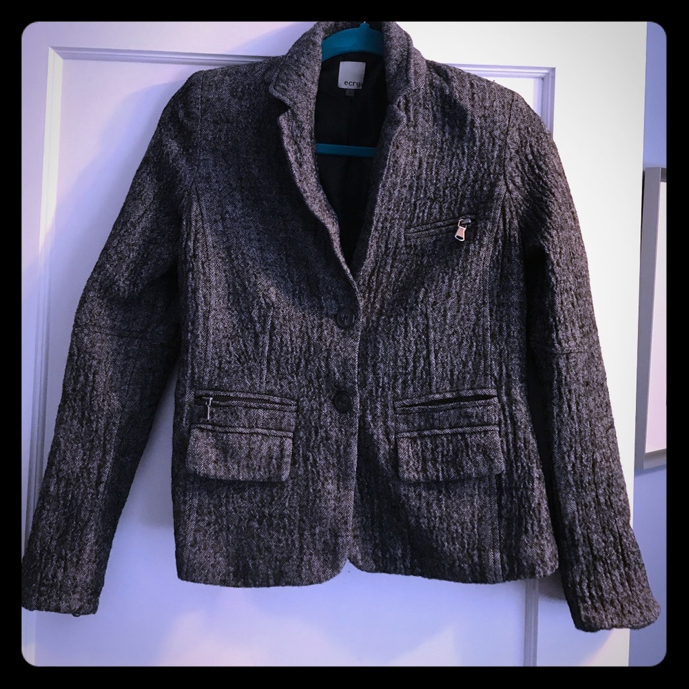 Ecru women’s blazer suit jacket grey and white size 6 two button